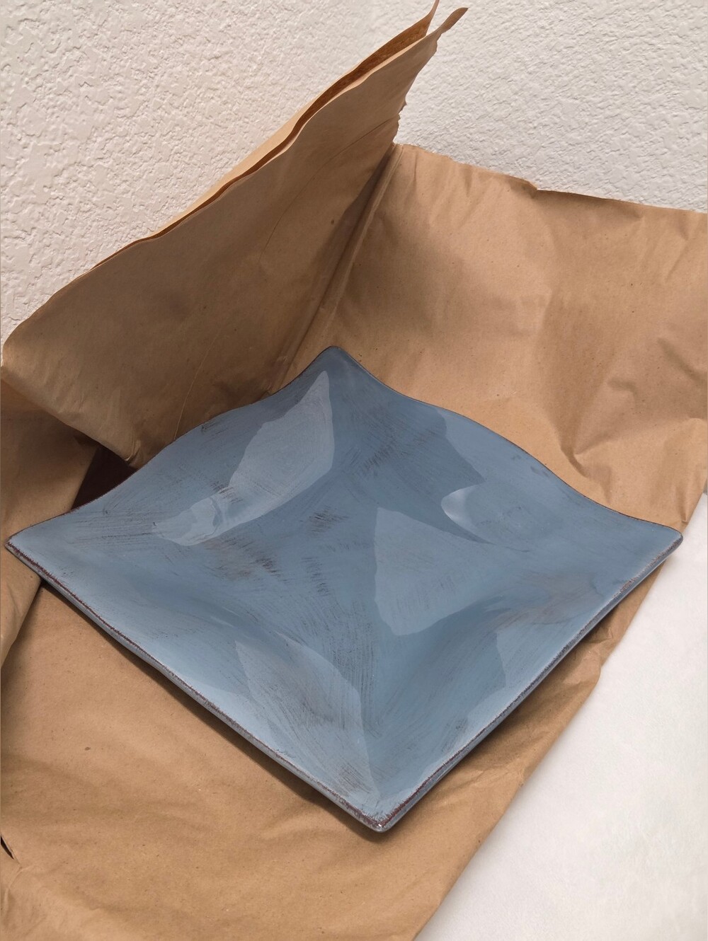 Tabletops Unlimited Square Ceramic Serving Platter in Dusty Blue Set Of 4